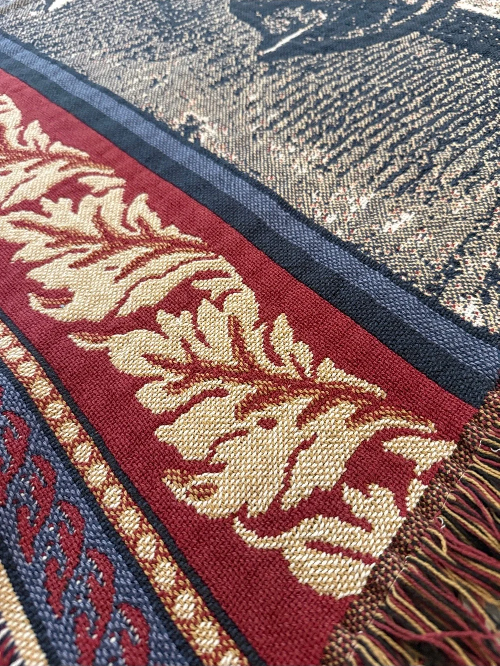 Vintage Cottagecore 100% Thick Cotton Tapestry Style Fringed Throw, 65”x48”